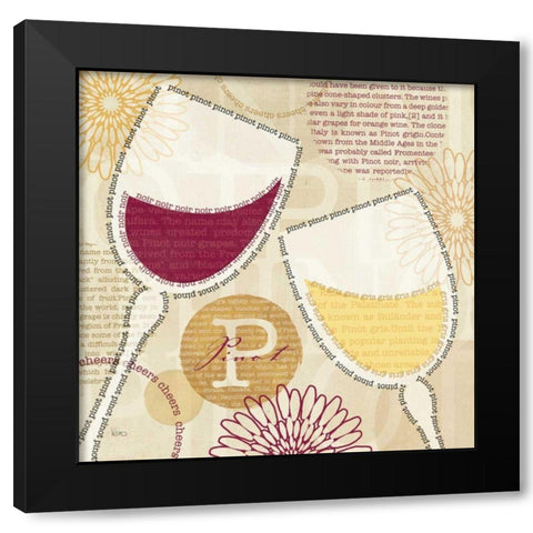 Wine Script I Black Modern Wood Framed Art Print with Double Matting by Charron, Veronique