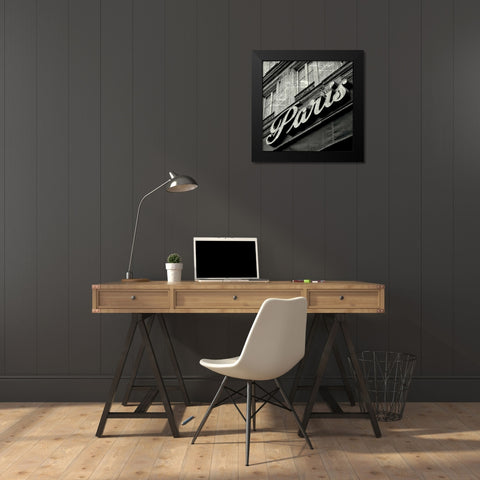 Newsprint Paris Black Modern Wood Framed Art Print by Olivier, Marc