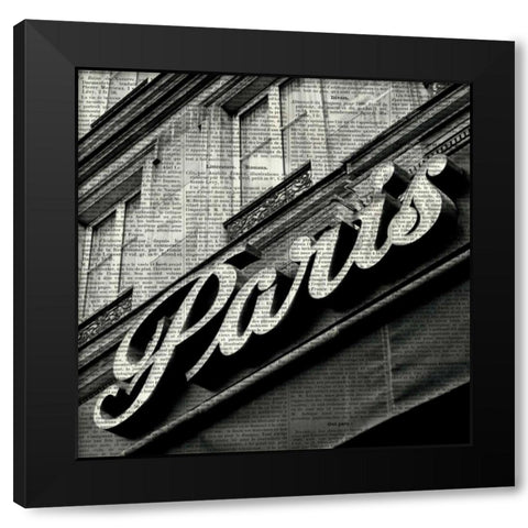 Newsprint Paris Black Modern Wood Framed Art Print by Olivier, Marc