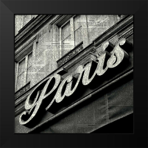Newsprint Paris Black Modern Wood Framed Art Print by Olivier, Marc