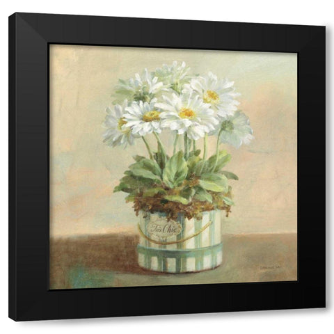 Tres Chic Daisies Black Modern Wood Framed Art Print with Double Matting by Nai, Danhui