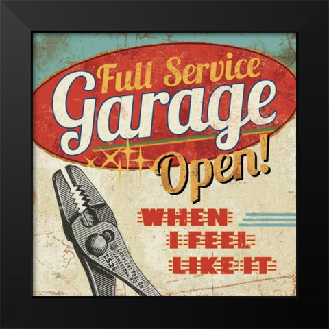 Mancave I - Full Service Garage Black Modern Wood Framed Art Print by Pela Studio