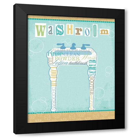 Bathroom Words Sink II Black Modern Wood Framed Art Print with Double Matting by Pela Studio