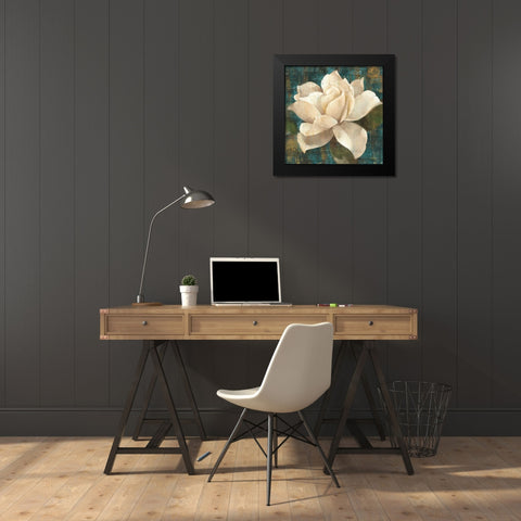 Gardenia Blossom Turquoise Black Modern Wood Framed Art Print by Hristova, Albena
