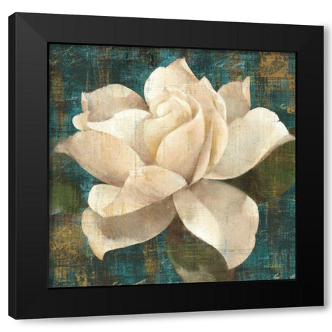 Gardenia Blossom Turquoise Black Modern Wood Framed Art Print by Hristova, Albena