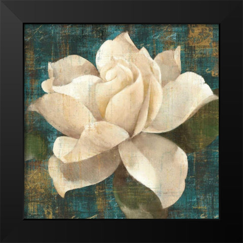 Gardenia Blossom Turquoise Black Modern Wood Framed Art Print by Hristova, Albena