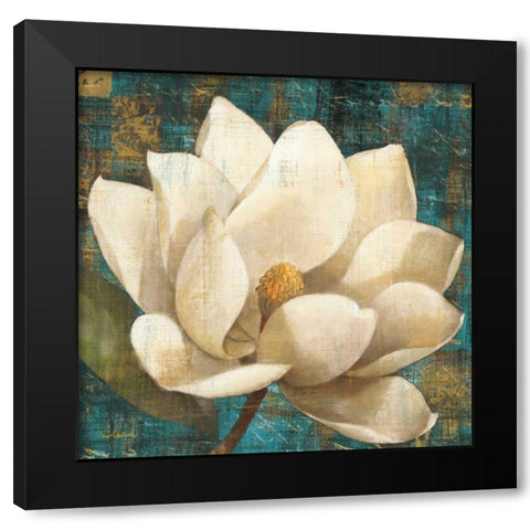 Magnolia Blossom Turquoise Black Modern Wood Framed Art Print with Double Matting by Hristova, Albena