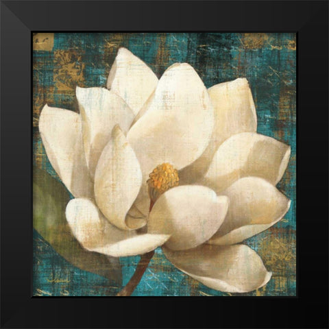 Magnolia Blossom Turquoise Black Modern Wood Framed Art Print by Hristova, Albena