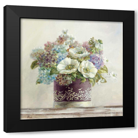 Anemones in Aubergine Hatbox Black Modern Wood Framed Art Print with Double Matting by Nai, Danhui