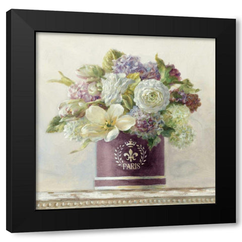 Tulips in Aubergine Hatbox Black Modern Wood Framed Art Print with Double Matting by Nai, Danhui