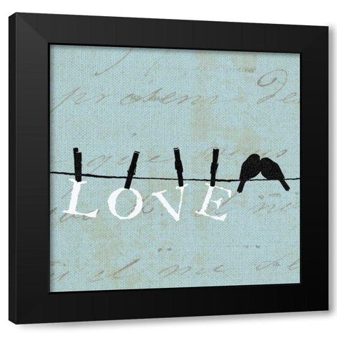 Birds on a Wire Square - Love Black Modern Wood Framed Art Print by Pelletier, Alain