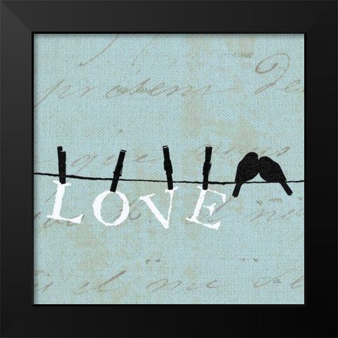 Birds on a Wire Square - Love Black Modern Wood Framed Art Print by Pelletier, Alain
