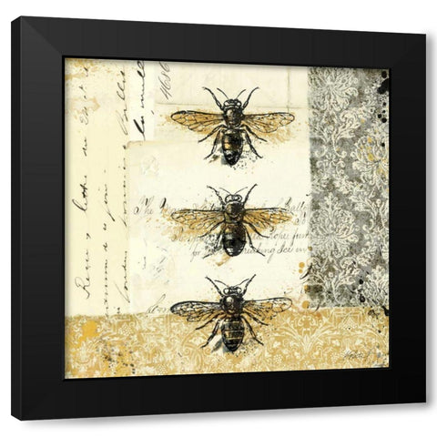 Golden Bees n Butterflies No 1 Black Modern Wood Framed Art Print with Double Matting by Pertiet, Katie