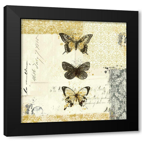 Golden Bees n Butterflies No 2 Black Modern Wood Framed Art Print with Double Matting by Pertiet, Katie