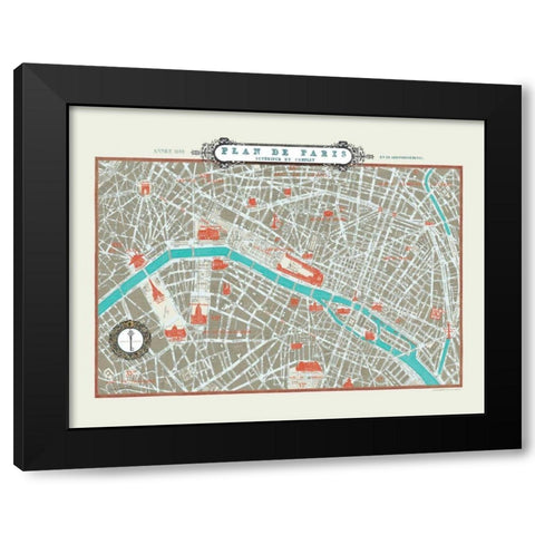Plan de Paris Map - Version II Black Modern Wood Framed Art Print by Schlabach, Sue