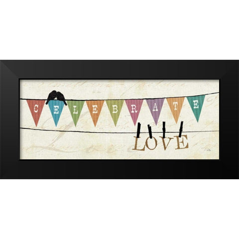 Happy Words I Black Modern Wood Framed Art Print by Pela