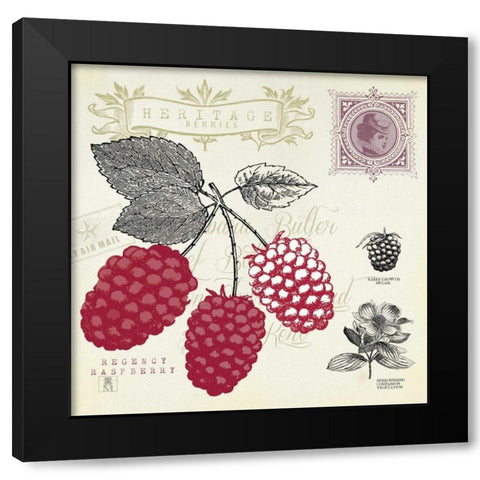 Raspberry Notes Black Modern Wood Framed Art Print by Studio Mousseau