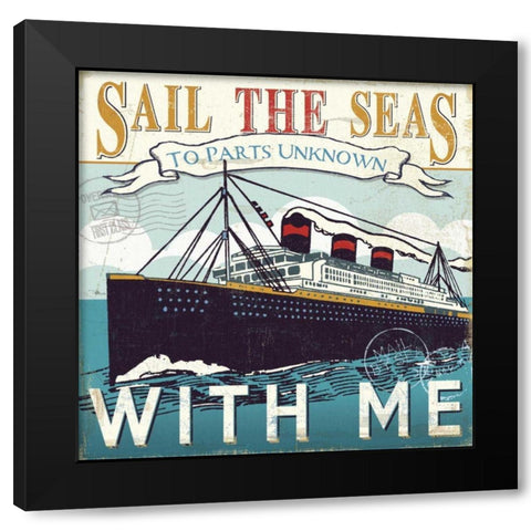 Lets Travel I Black Modern Wood Framed Art Print by Pela Studio