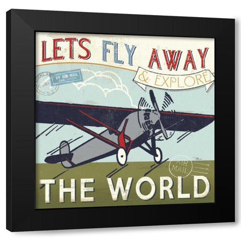 Lets Travel II Black Modern Wood Framed Art Print with Double Matting by Pela Studio