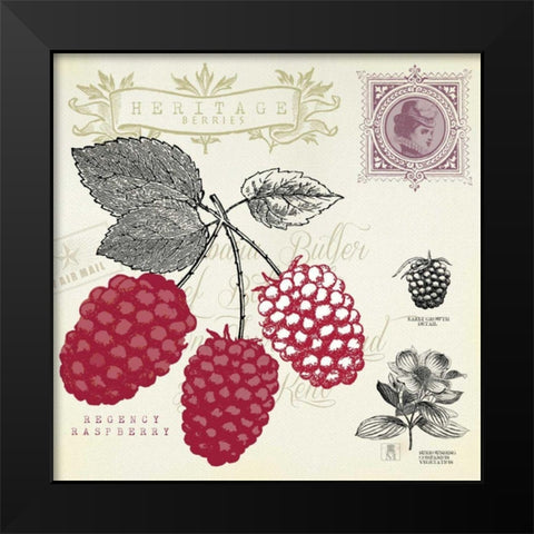 Raspberry Notes Black Modern Wood Framed Art Print by Studio Mousseau