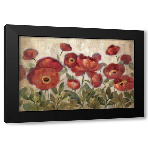 Daydreaming Flowers Red Black Modern Wood Framed Art Print by Vassileva, Silvia