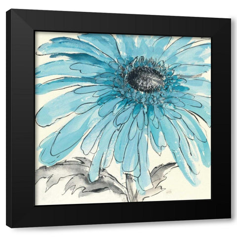 Gerbera Blue III Black Modern Wood Framed Art Print by Paschke, Chris