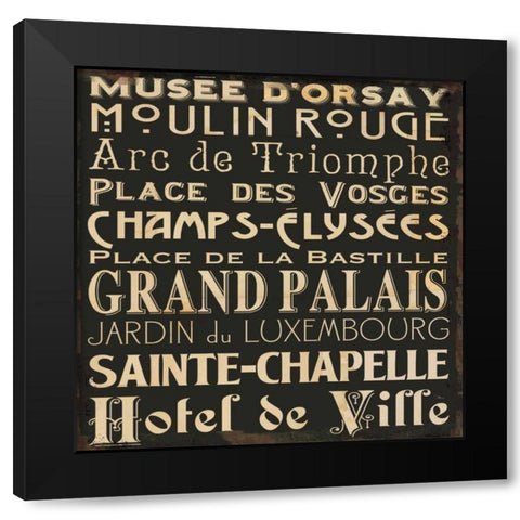 Paris Collage V Black Modern Wood Framed Art Print with Double Matting by Pela Studio