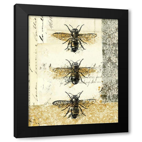 Golden Bees n Butterflies No 1 Black Modern Wood Framed Art Print with Double Matting by Pertiet, Katie