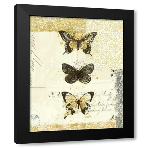 Golden Bees n Butterflies No 2 Black Modern Wood Framed Art Print with Double Matting by Pertiet, Katie