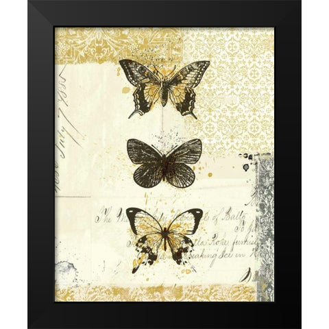 Golden Bees n Butterflies No 2 Black Modern Wood Framed Art Print by Pertiet, Katie