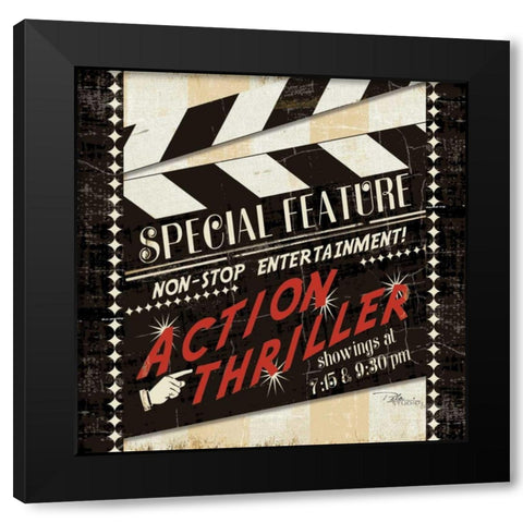 Action Thriller Black Modern Wood Framed Art Print by Pela Studio