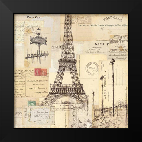 Paris Collage II Black Modern Wood Framed Art Print by Pela Studio