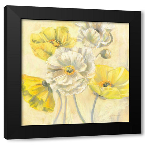 Gold and White Contemporary Poppies I Black Modern Wood Framed Art Print by Rowan, Carol