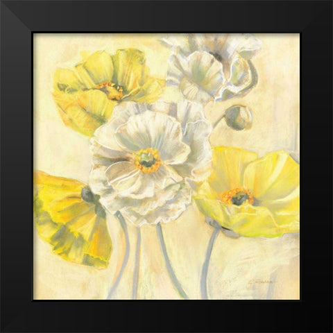 Gold and White Contemporary Poppies I Black Modern Wood Framed Art Print by Rowan, Carol