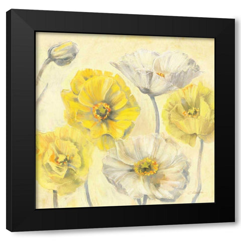 Gold and White Contemporary Poppies II Black Modern Wood Framed Art Print with Double Matting by Rowan, Carol