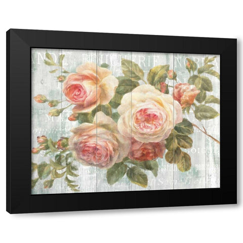 Vintage Roses on Driftwood Black Modern Wood Framed Art Print with Double Matting by Nai, Danhui