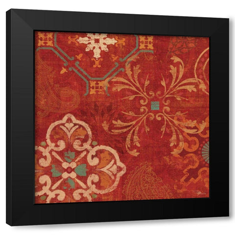 Crimson Stamps II Black Modern Wood Framed Art Print with Double Matting by Pela Studio