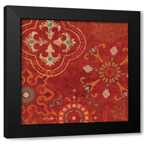 Crimson Stamps III Black Modern Wood Framed Art Print with Double Matting by Pela Studio