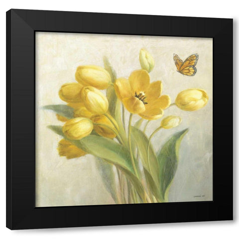 Yellow French Tulips Black Modern Wood Framed Art Print with Double Matting by Nai, Danhui