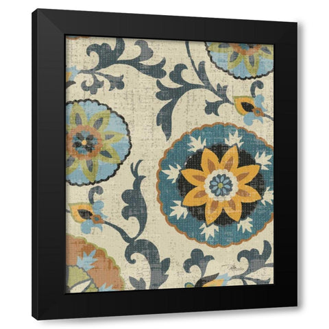 Persian Patchwork Blue Brown Tile I Black Modern Wood Framed Art Print by Pela Studio