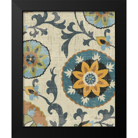 Persian Patchwork Blue Brown Tile I Black Modern Wood Framed Art Print by Pela Studio