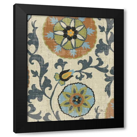 Persian Patchwork Blue Brown Tile II Black Modern Wood Framed Art Print with Double Matting by Pela Studio