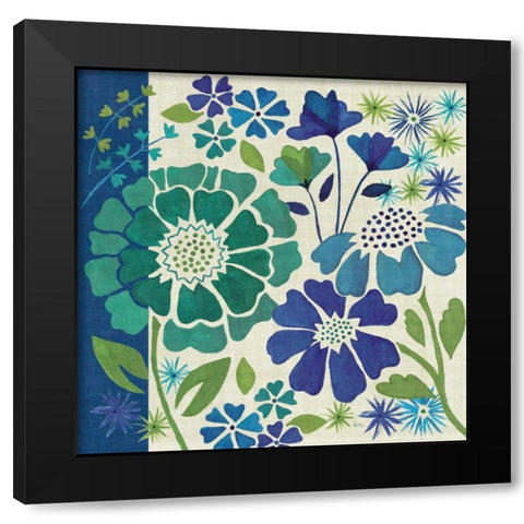Blue Garden I Black Modern Wood Framed Art Print by Charron, Veronique