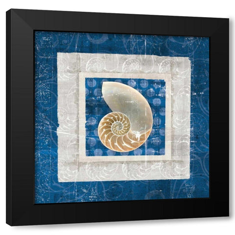 Sea Shell II on Blue  Black Modern Wood Framed Art Print by Aldrich, Belinda