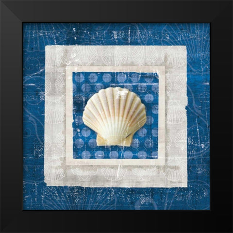 Sea Shell III on Blue  Black Modern Wood Framed Art Print by Aldrich, Belinda