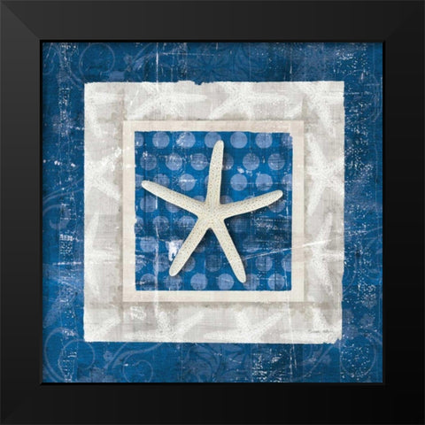 Sea Shell IV on Blue  Black Modern Wood Framed Art Print by Aldrich, Belinda
