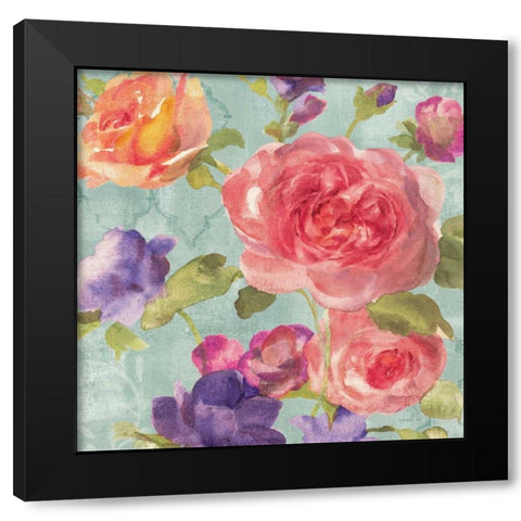 Watercolor Floral I on Grey Black Modern Wood Framed Art Print by Nai, Danhui