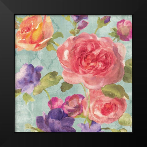 Watercolor Floral I on Grey Black Modern Wood Framed Art Print by Nai, Danhui