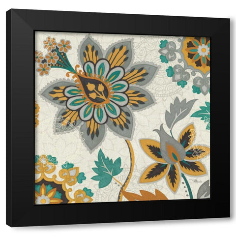 Decorative Nature III Turquoise Cream Black Modern Wood Framed Art Print with Double Matting by Pela Studio