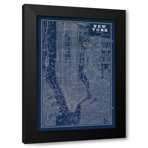 Blueprint Map New York Black Modern Wood Framed Art Print by Schlabach, Sue